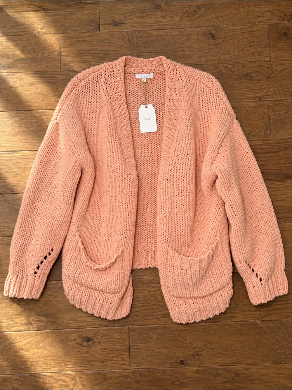 Free the Roses Oversized Chunky Knit Cardigan in Salmon Sz L NWT